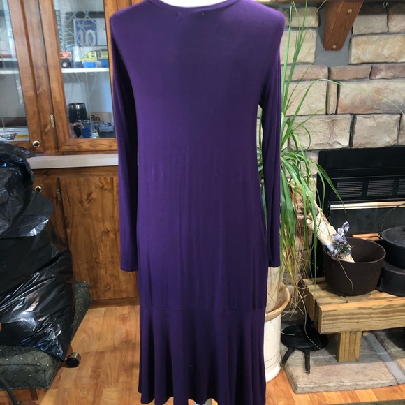 REBORN J SIZE SMALL PURPLE LING SLEEVE RAYON/SPANDEX DRESS POCKETS ON FRONT - Picture 4 of 4